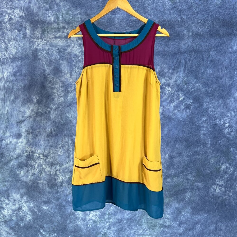 Mustard Yellow, Burgundy, and Teal Dress Sz M